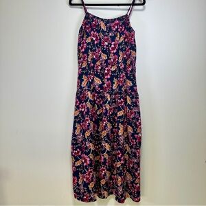 Old Navy | Navy Pink Floral Linen Blend Maxi Dress with Pockets Women’s Size M